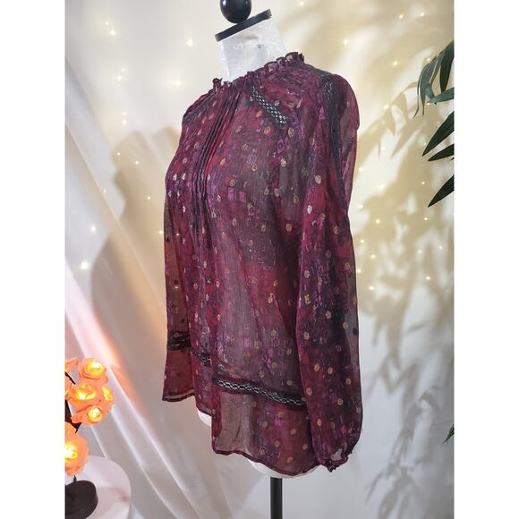 Anthropologie HD in Paris Winterberry Gold Dot Blouse Womens Size S Semi Sheer - Picture 3 of 13